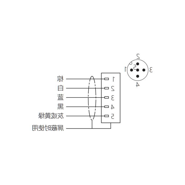 M12 5Pin, straight male head, flange socket, front mounting, pre-cast UL electronic wire, 64SA61-XXX