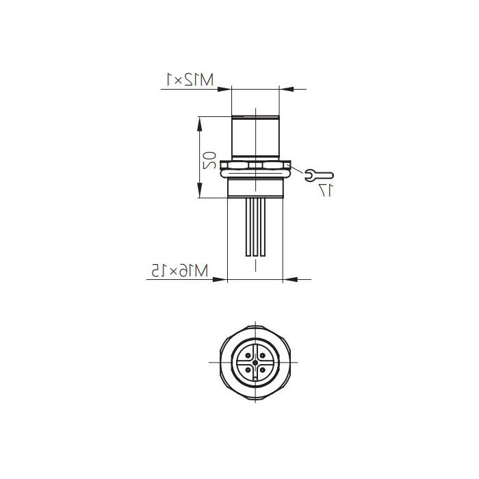 M12 5Pin, straight male head, flange socket, front mounting, pre-cast UL electronic wire, 64SA61-XXX